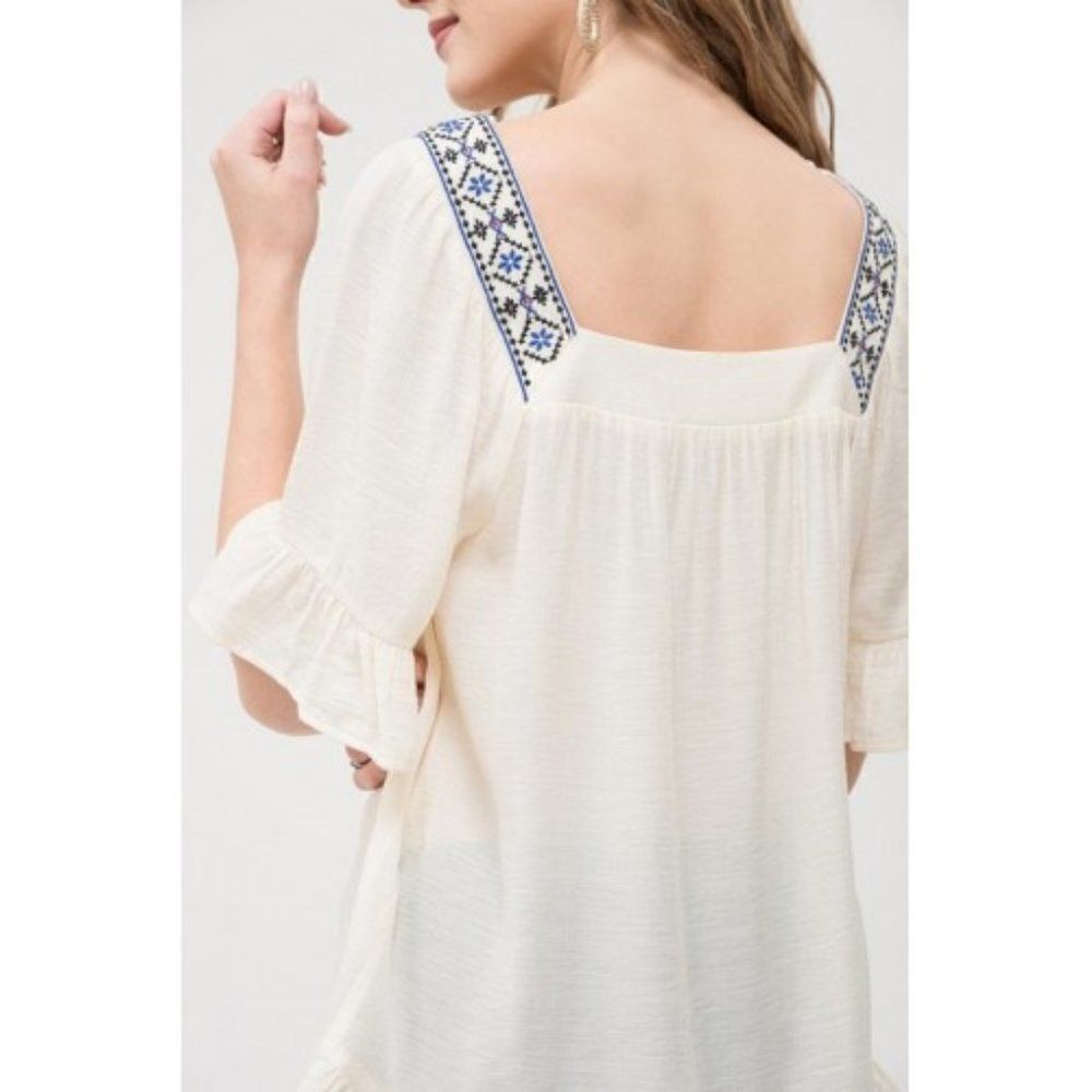 Blu Pepper Embroidered Ruffle Trim Blouse #044 - Picture 3 of 11